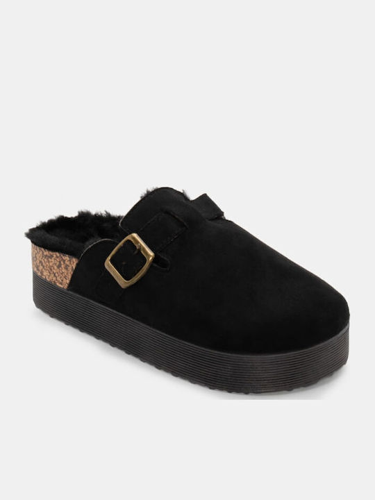 Winter Women's Slippers with Fur Black