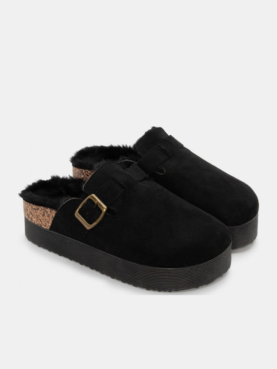 Winter Women's Slippers with Fur Black