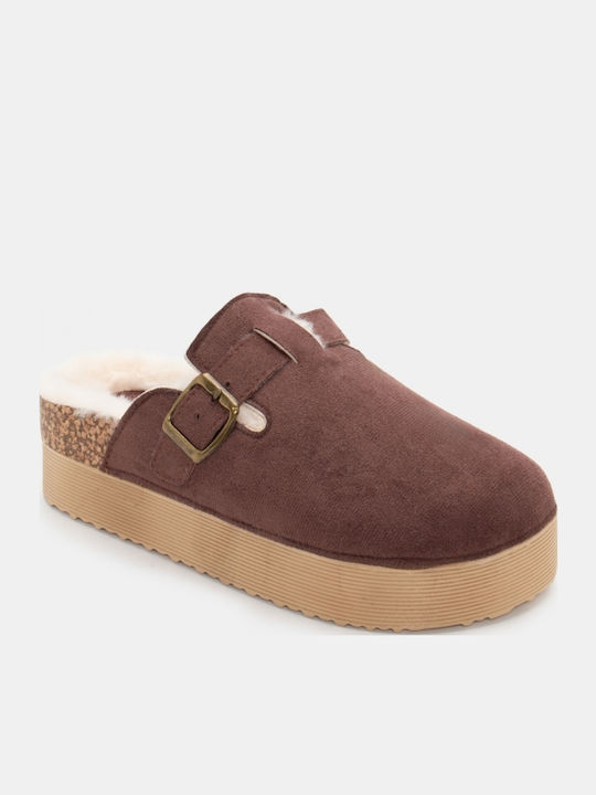 Winter Women's Slippers with Fur Brown