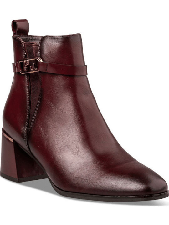 Women's Ankle Boots with Medium Heel Burgundy