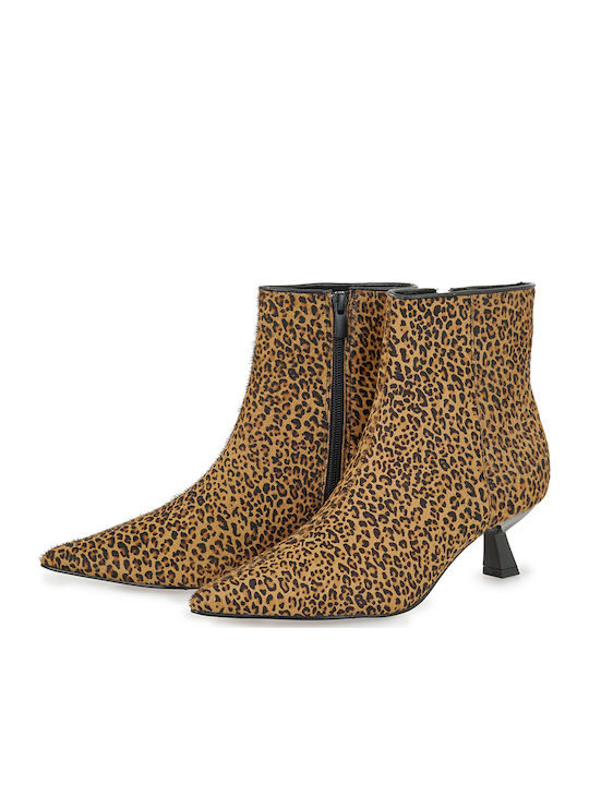 Leder Damen Stiefeletten mit Mittelhohem Absatz Mehrfarbig