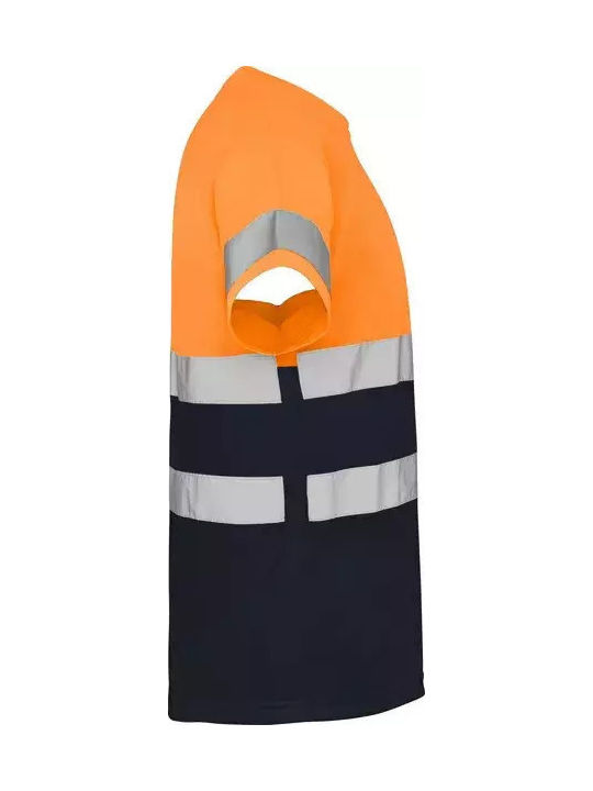 Roly Reflektierendes Kurzärmeliges Unisex Arbeitshemd Delta Kode 9310 Navyblau Fluororange