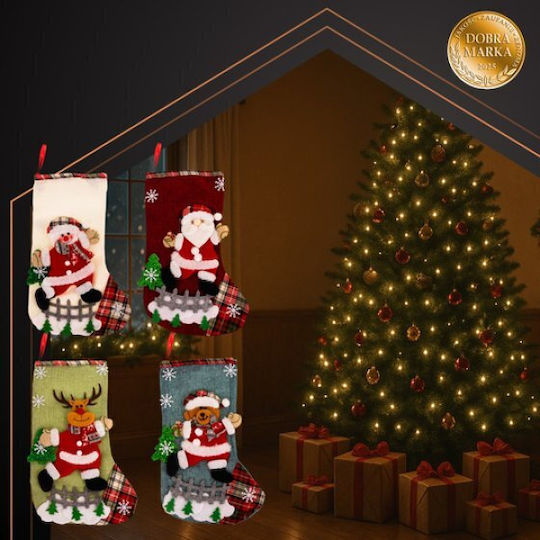 Christmas Decorative Polyester Multicolour Socks with Santa Claus / Reindeer / Tree L31xW19cm 4pcs
