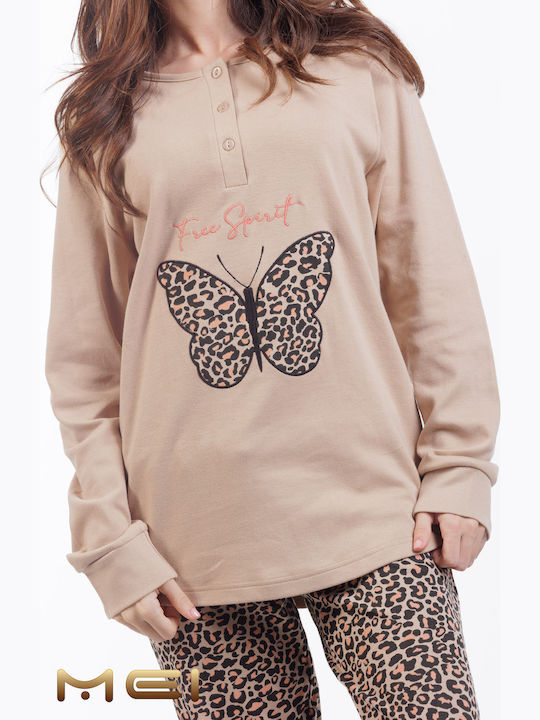 MEI Winter Damen Pyjama-Set Beige/Leopard