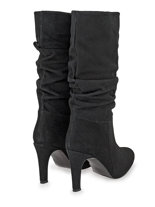 Wildleder Damenstiefel mit hohem Absatz Schwarz