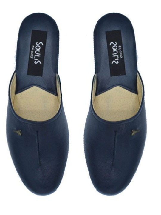 Leather Winter Women's Slippers Blue
