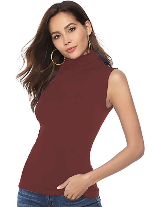 Women's Sleeveless Turtleneck T-Shirt Coffee