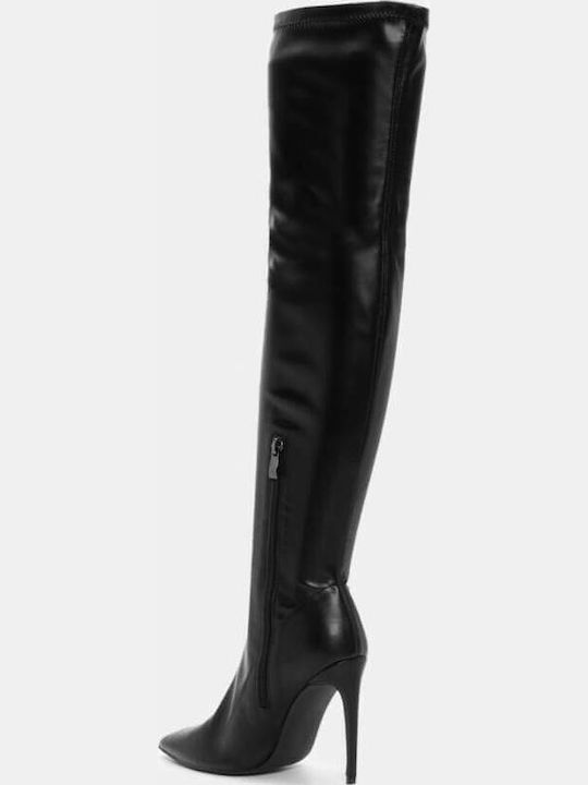Leder Damenstiefel Über dem Knie Schwarz