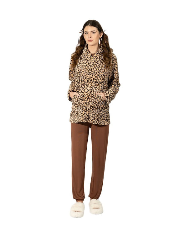 Harmony Χειμερινή Γυναικεία Ρόμπα Animal Print