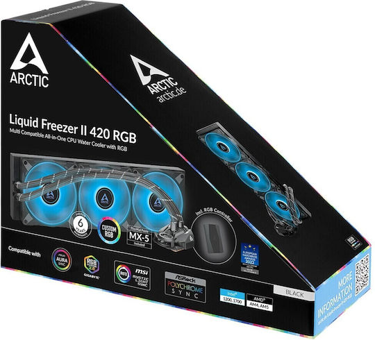 Arctic Liquid Freezer II 420 RGB с RGB Контролер Охлаждане AIO CPU с 3 Вентилатора 140мм