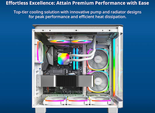 Montech HyperFlow Υδρόψυξη AIO CPU με 2 Ανεμιστήρες 120mm και ARGB Φωτισμό Λευκή