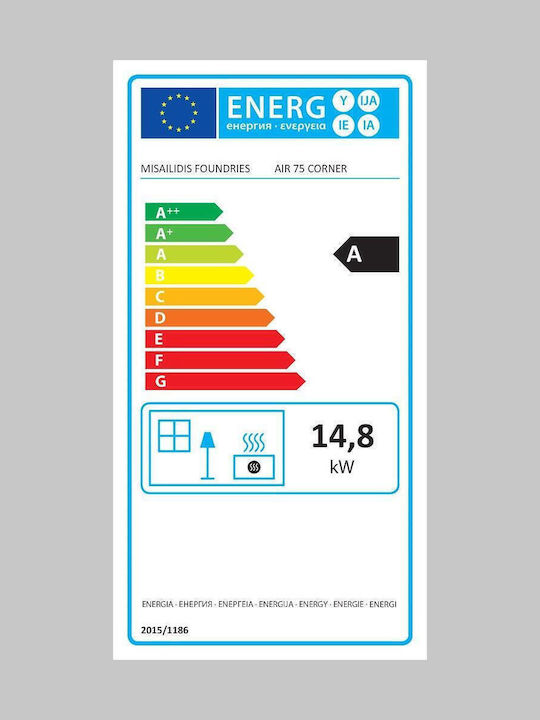 CHytiria Misailidi Eco T-75 Corner Kaminofen Holz Linke Ecke mit einer zu öffnenden Tür Geschlossenes Ausdehnungsgefäß