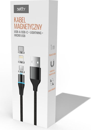 Setty Magnetic USB 2.0 Cable USB-C male - USB-C Μαύρο 1m