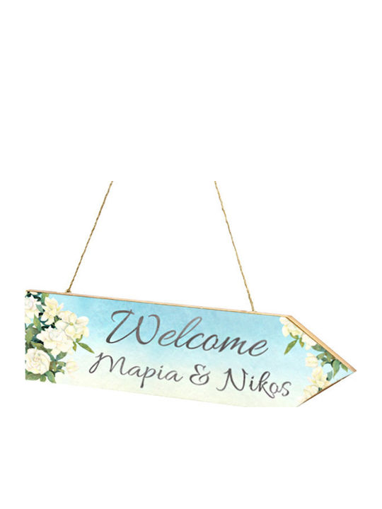 Wedding Sign Arrow Gardenia Flowers 40x15cm 5531124a Bal-5531124a-gardenia