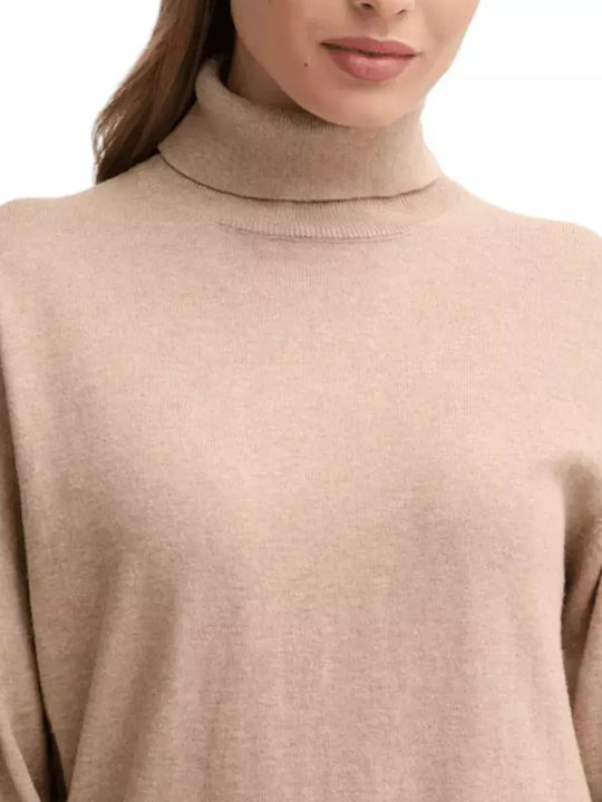 Women's Sweater Cotton Turtleneck Beige