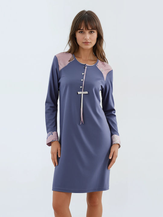 Pink Label Χειμερινό Γυναικείο Νυχτικό Purple Pink Label Χειμερινό Γυναικείο Νυχτικό Purple