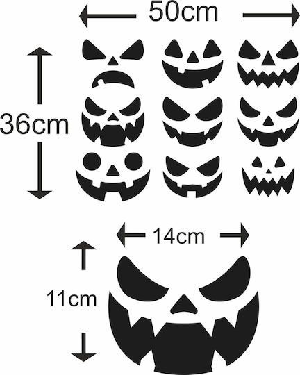 Αυτοκόλλητο Βιτρίνας - Halloween 32 (σετ 9 Φατσούλες) - 50cm X 36cm