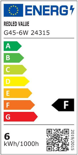 Redled Value Λάμπα LED 6W για Ντουί E14 και Σχήμα G45 Θερμό Λευκό