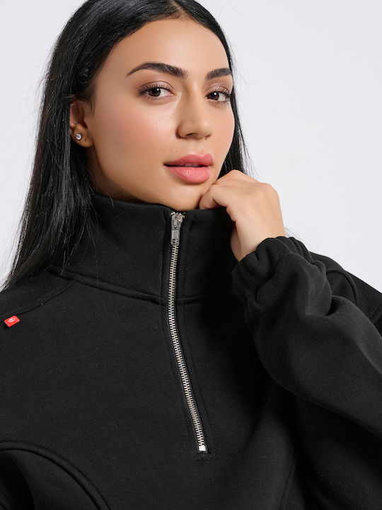 Cropped Women's Sweatshirt Jacket Hooded Black