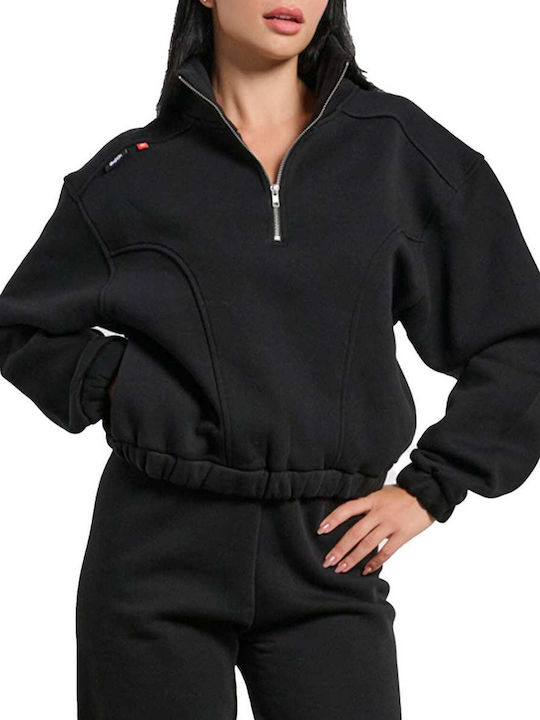 Cropped Women's Sweatshirt Jacket Hooded Black