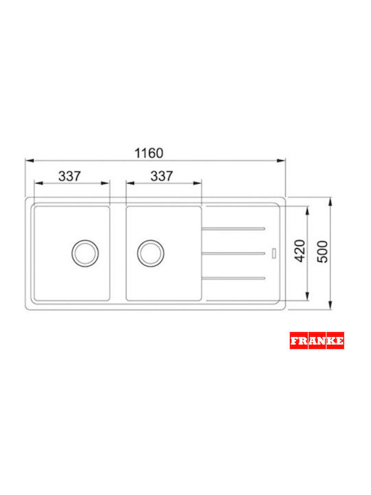 Franke Basis Bfg 621 1140284107 Drop-In Chiuvetă din Granit Sintetic L116xW50cm Onyx