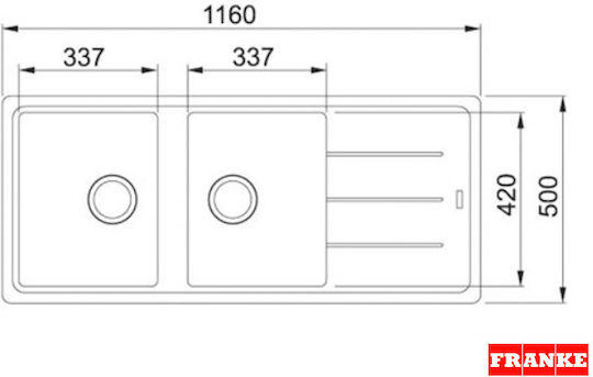Franke Basis Bfg 621 1140284107 Drop-In Chiuvetă din Granit Sintetic L116xW50cm Onyx