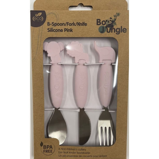Bo Jungle Baby Cutlery Set made of Silicone for 12+ months Pink 3pcs