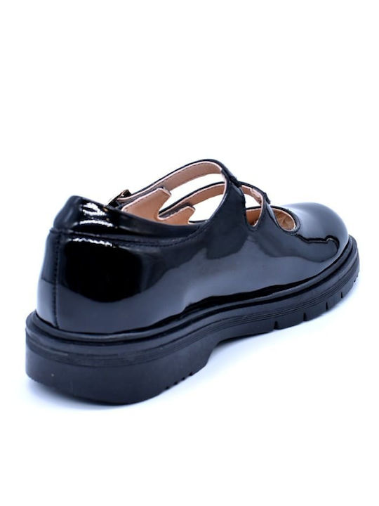 Kids Anatomic Leather Ballerinas with Adjustable Metal Clasp Black