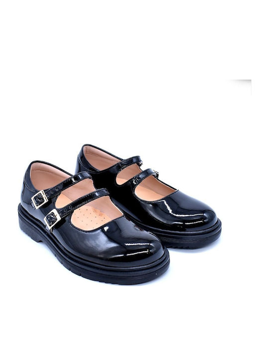 Kids Anatomic Leather Ballerinas with Adjustable Metal Clasp Black