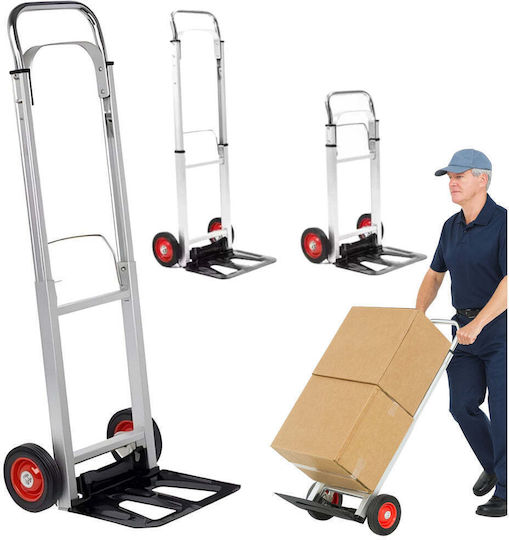 Foldable Aluminum Cargo Trolley Lean 90 Kg 111x40x40cm Silver Black Red Accents