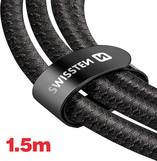 Swissten 5a 2-in-1 Usb-c Charging Sync Cable 100w 1.5m Black