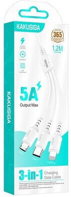 Kakusiga USB to Type-C / Lightning / micro USB Cable 5A Λευκό 1.2m KSC-997