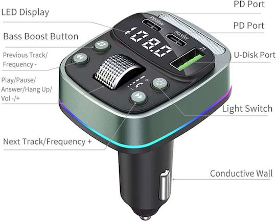 Techsuit FM Transmitter Αυτοκινήτου Mfm3 mit Bluetooth