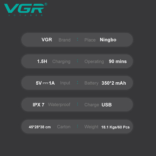 VGR V-379 Foil Ξυριστική Μηχανή Προσώπου Επαναφορτιζόμενη