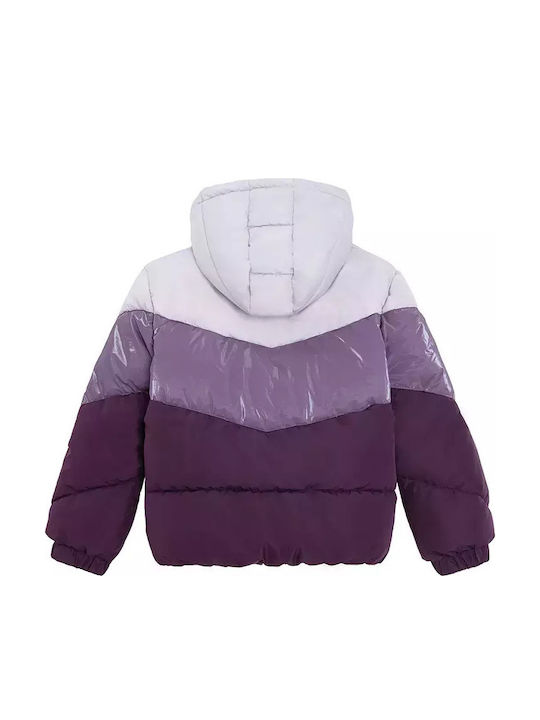 Kids Casual Short Hooded Purple Coat