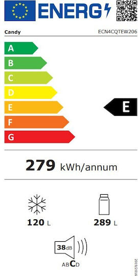 Candy Kühl-Gefrierkombination 409Es NoFrost H205xB59.5xT66.7cm. Weiß ECN4CQTEW206
