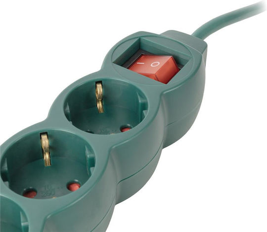 Entac Power Strip with Surge Protection 3 Positions with Switch and Cable 1.5m Green