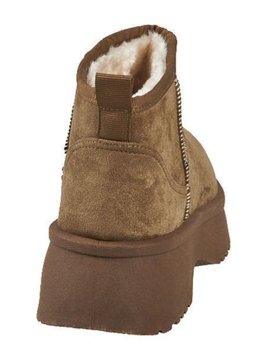 Women's Ankle Boots with Fur Oil Green