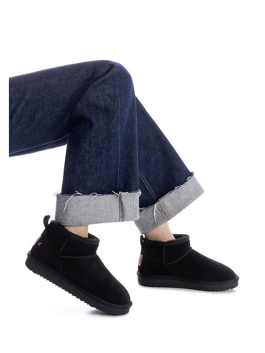 Leder Stiefeletten Damen Schwarz