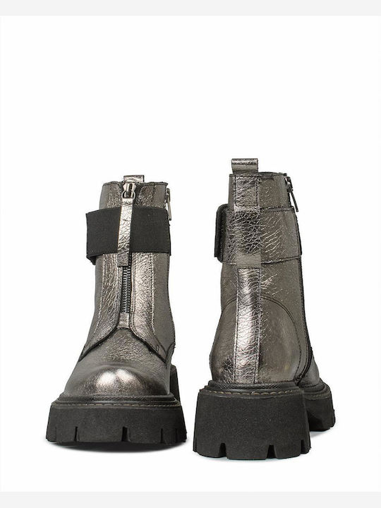 Leather Women's Ankle Boots Silver