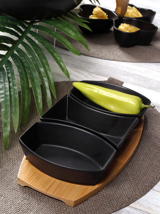 HFA Porcelain Dessert Divided Serving Tray with 3 Slots Black 31x16x6cm
