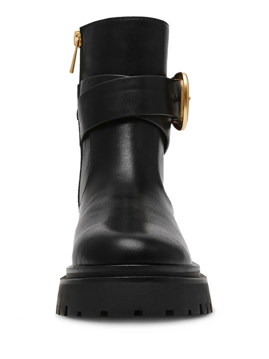 Leder Stiefeletten Damen Schwarz