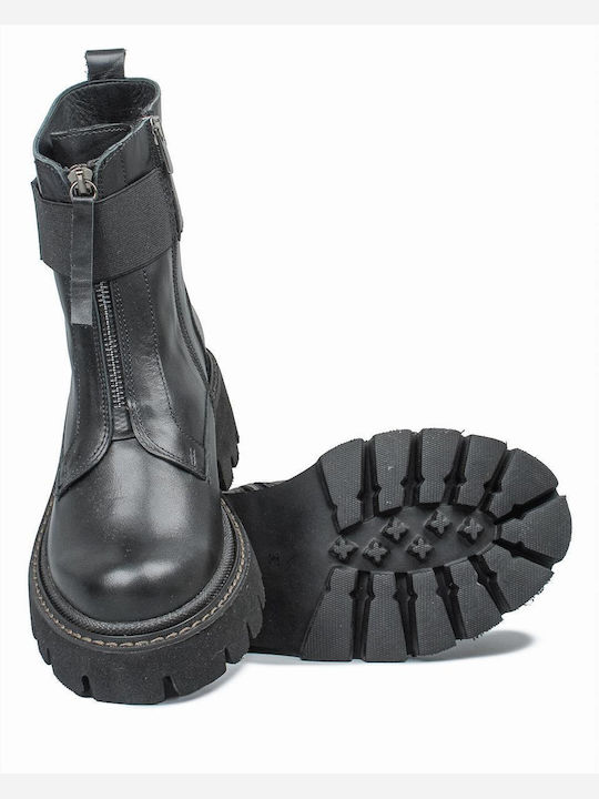 Leder Stiefeletten Damen Schwarz
