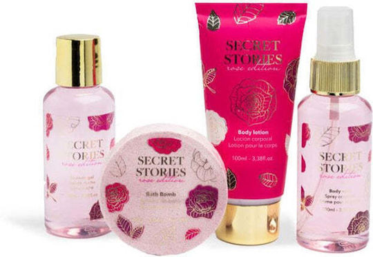 IDC Institute Secret Stories Rose Skin Care Set for Moisturizing & Body Cleaning 4pcs