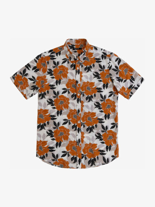 Short Sleeve Floral Shirt Camel