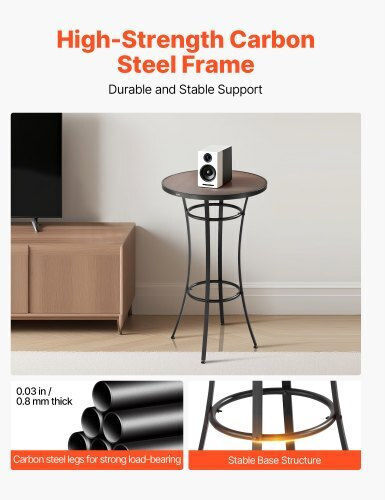 Outdoor Bar Free Standing Metal Table Black 60x60x101cm