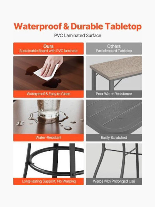 Outdoor Bar Free Standing Metal Table Black 60x60x101cm