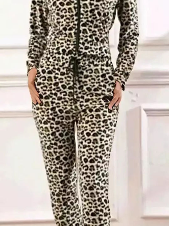 Femei Green Set cu Pantaloni cu elastic cu Croială Dreaptă Leopard