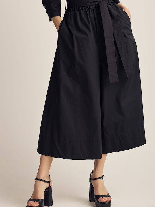Women's Fabric Trousers with Elastic Black