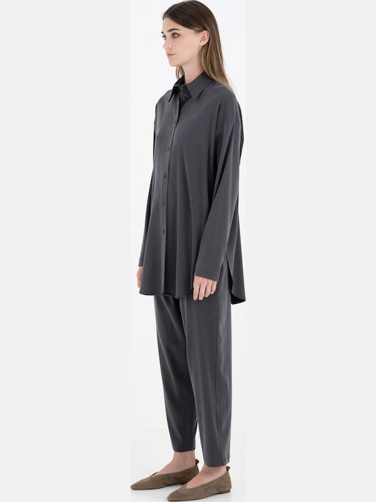 Women's Satin Long Sleeve Shirt Off White